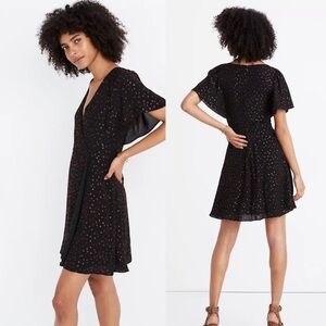 Madewell Cape-Sleeve Mini Dress in Metallic Dots New